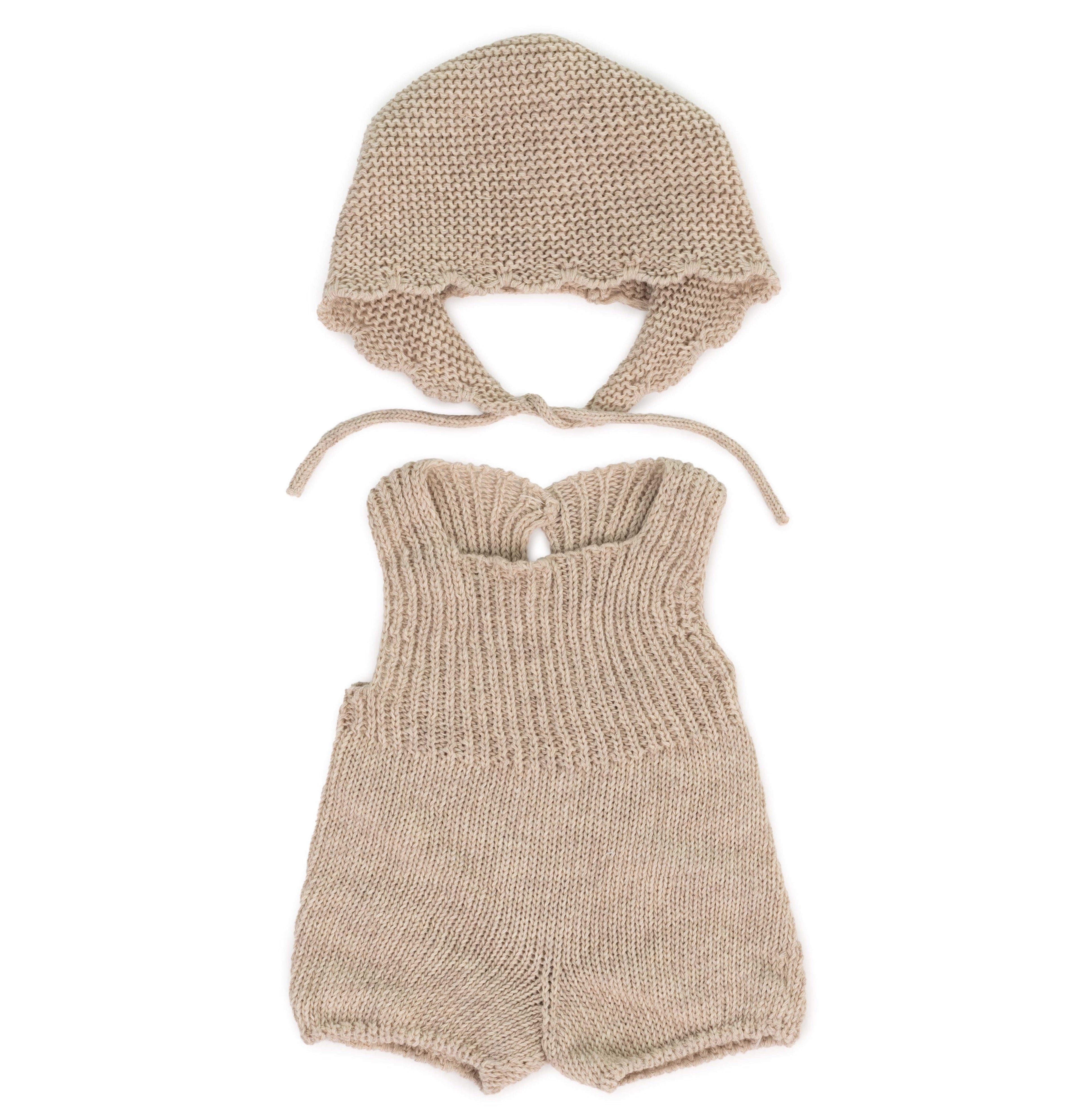 Oatmeal Romper & Bonnet Set - 15" Knit Doll Outfit