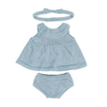 Blue Dress & Headband Set - 15" Knit Doll Outfit