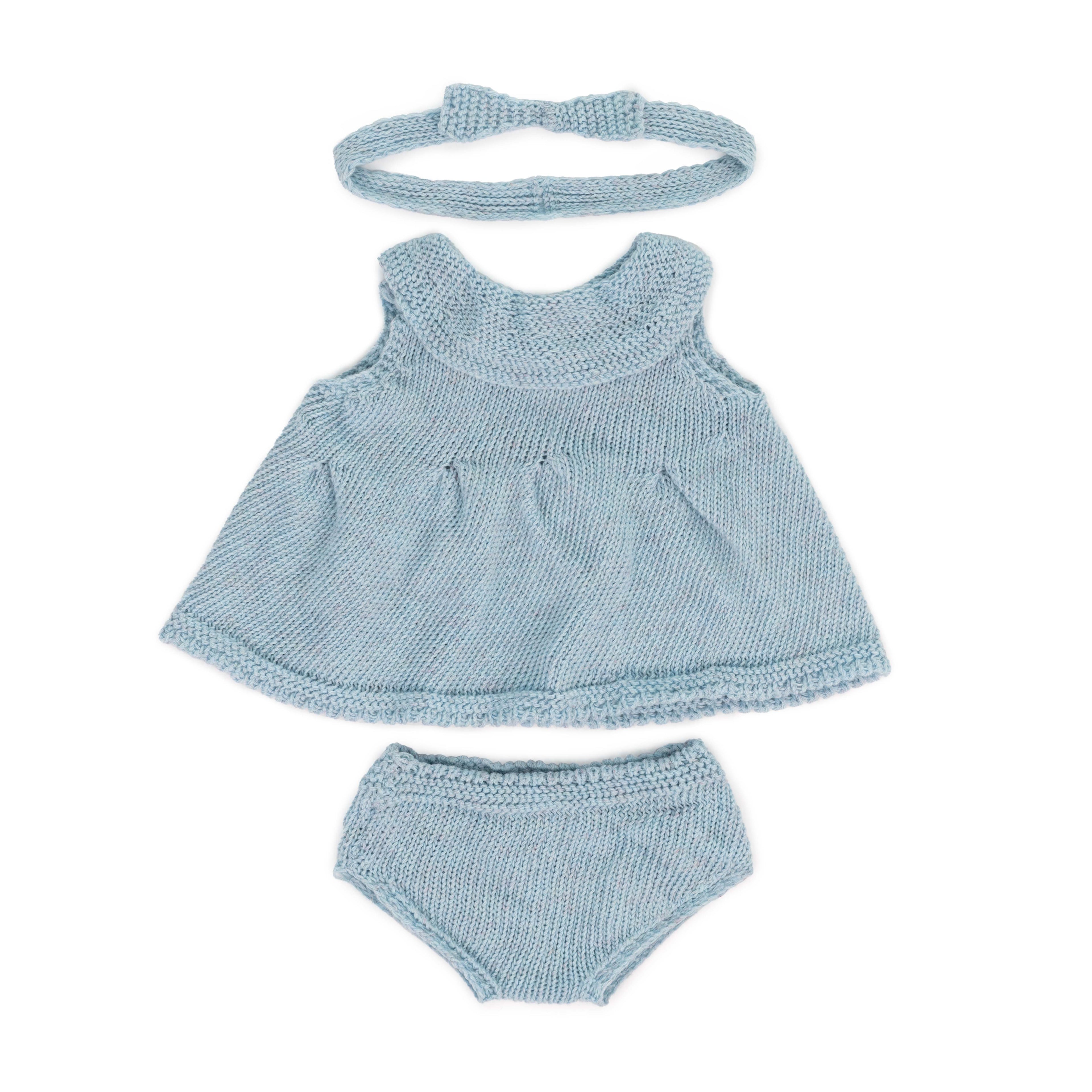 Blue Dress & Headband Set - 15" Knit Doll Outfit