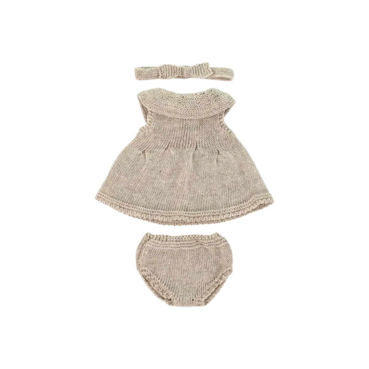 Oatmeal Dress & Headband Set - 12" Knit Doll Outfit