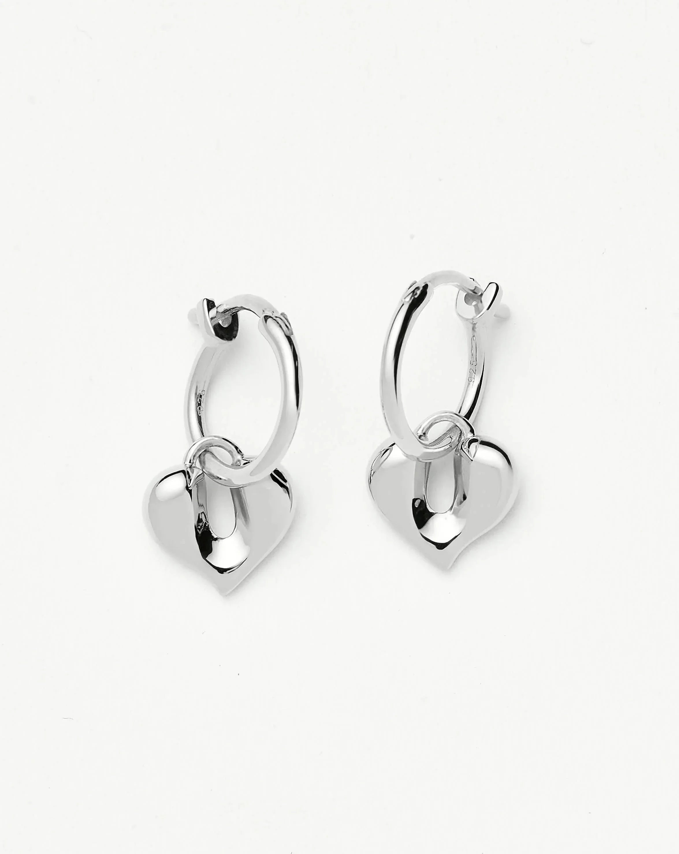 Molten Heart Charm Hoop Earrings | Sterling Silver