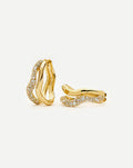 Molten Snow Double Medium Hoop Earrings | 18ct Gold Plated/Cubic Zirconia