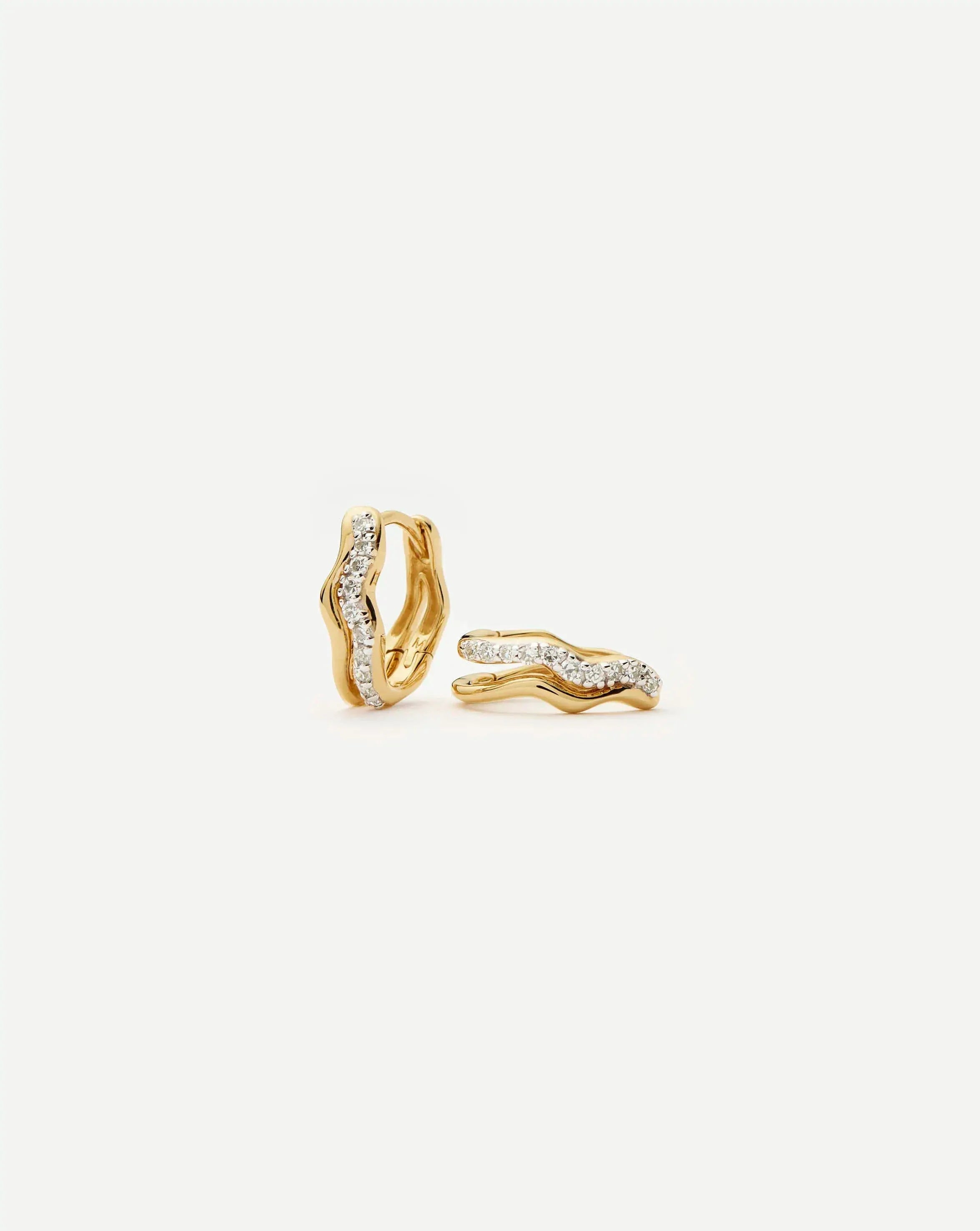 Molten Snow Solid Gold Diamond Double Mini Hoop Earrings | 14ct Solid Gold/Lab Grown Diamond