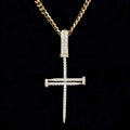 Iced Nail Cross in Yellow Gold