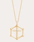 Bamboo 14K Gold Diamond Cross Pendant Necklace