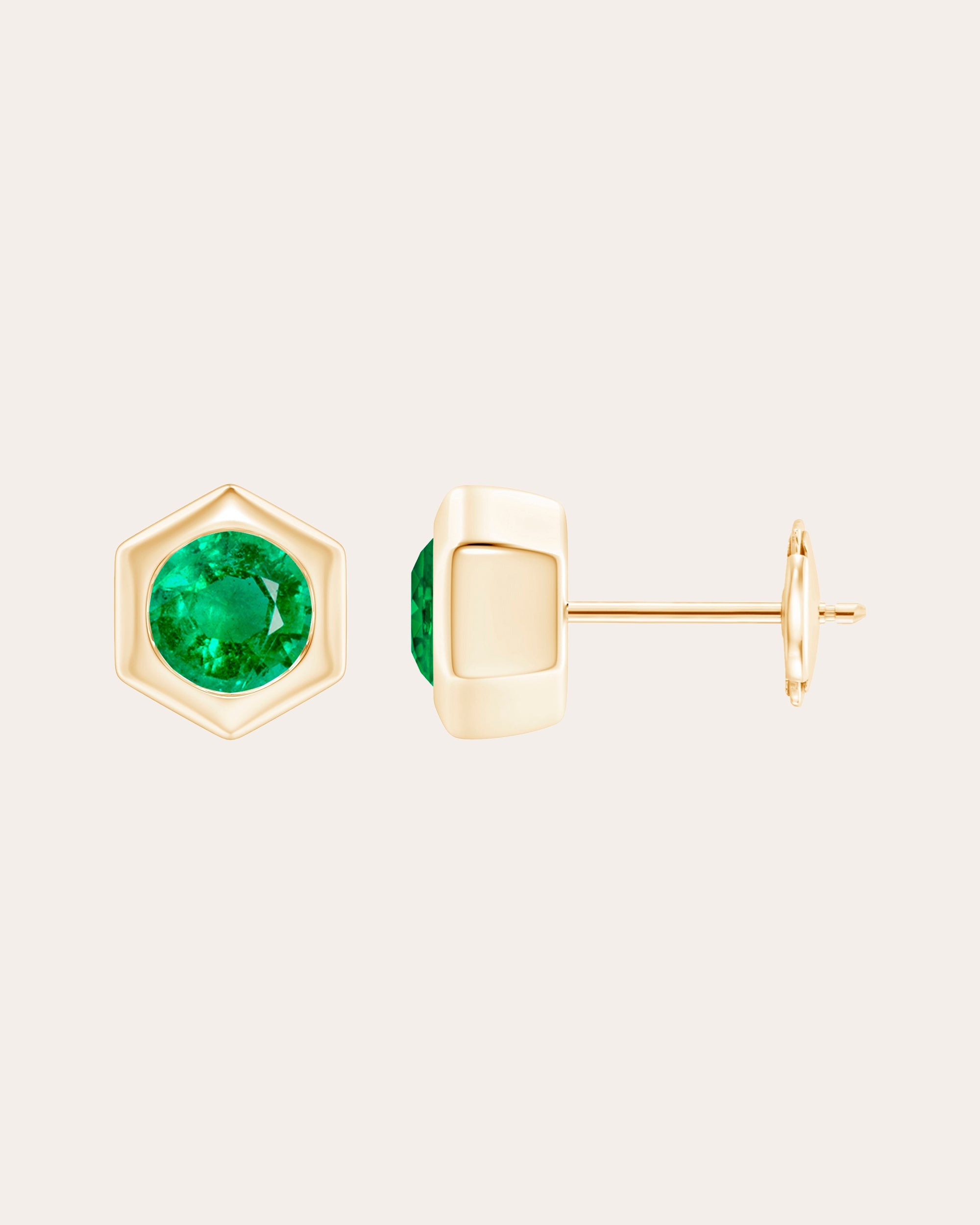 14K Gold Emerald Stud Earrings