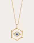 Bamboo 14K Gold Sapphire and Diamond Evil Eye Pendant Necklace