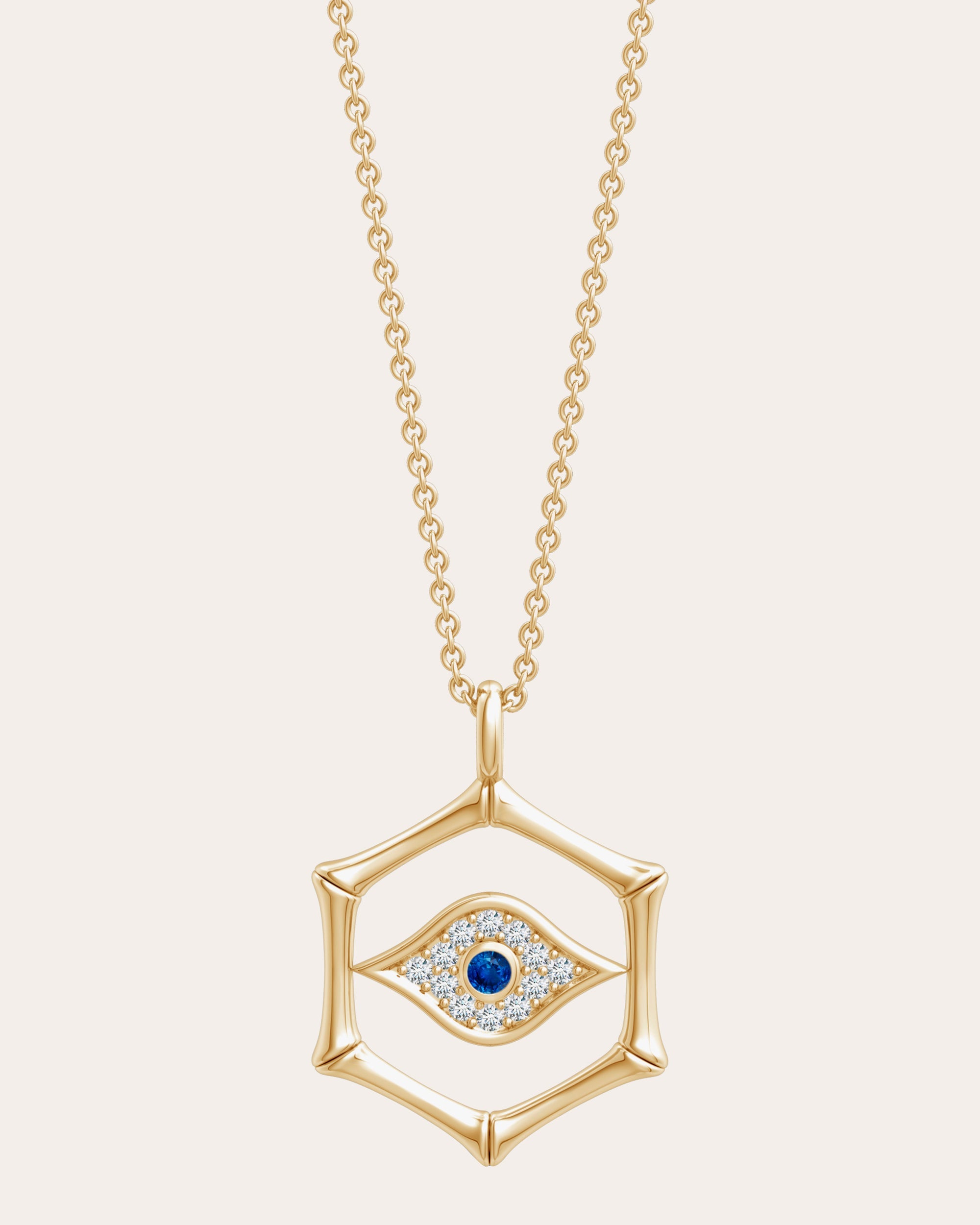 Bamboo 14K Gold Sapphire and Diamond Evil Eye Pendant Necklace