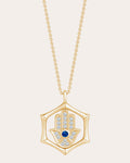 Bamboo 14K Gold Sapphire and Diamond Hamsa Pendant Necklace
