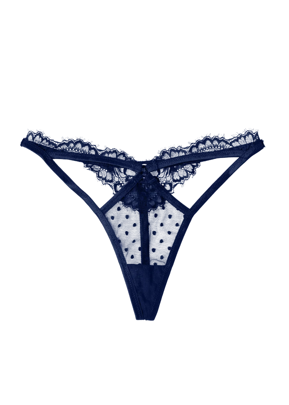 Lacy Cutout Thong - Navy