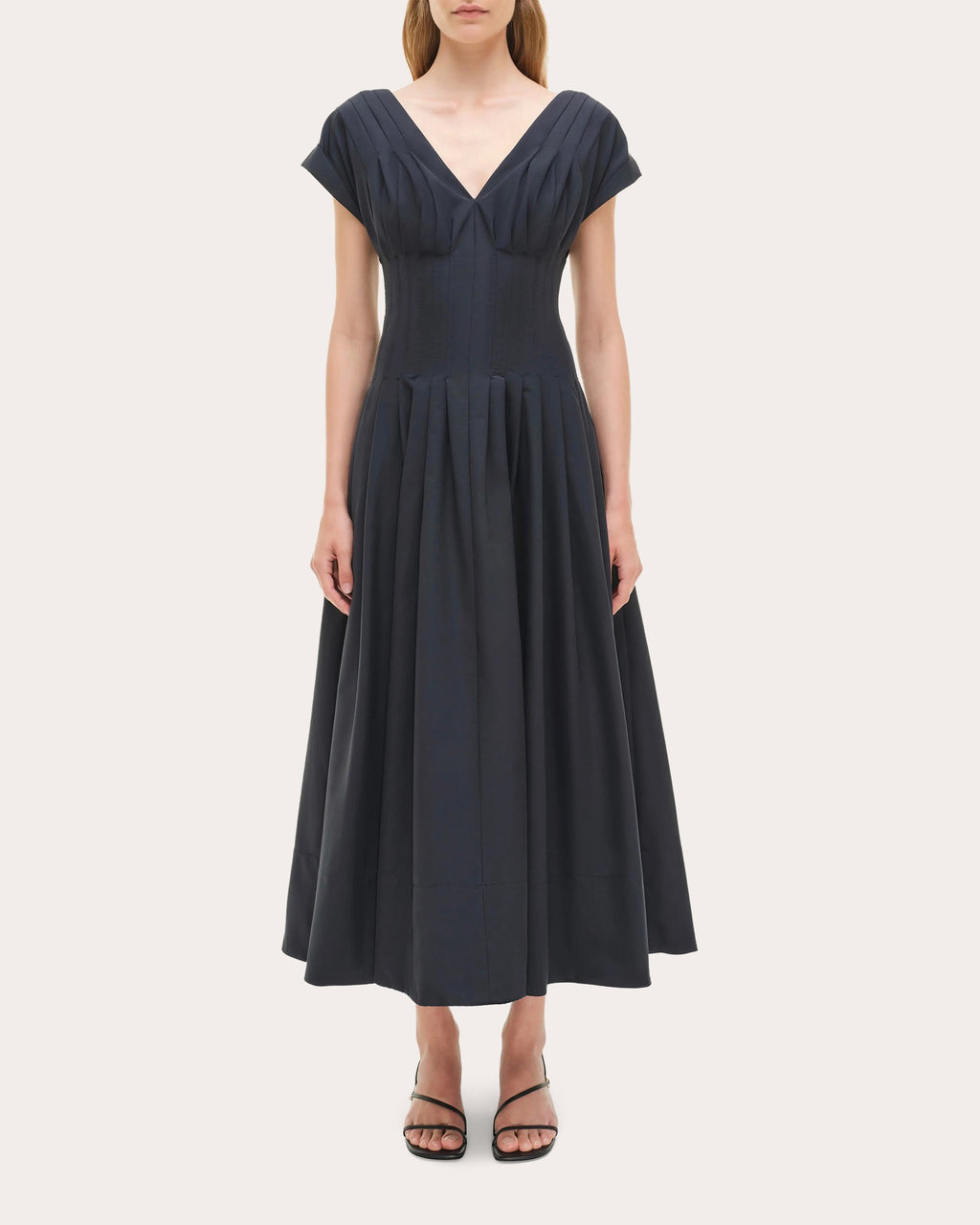 Nina Pleated Faille Midi Dress