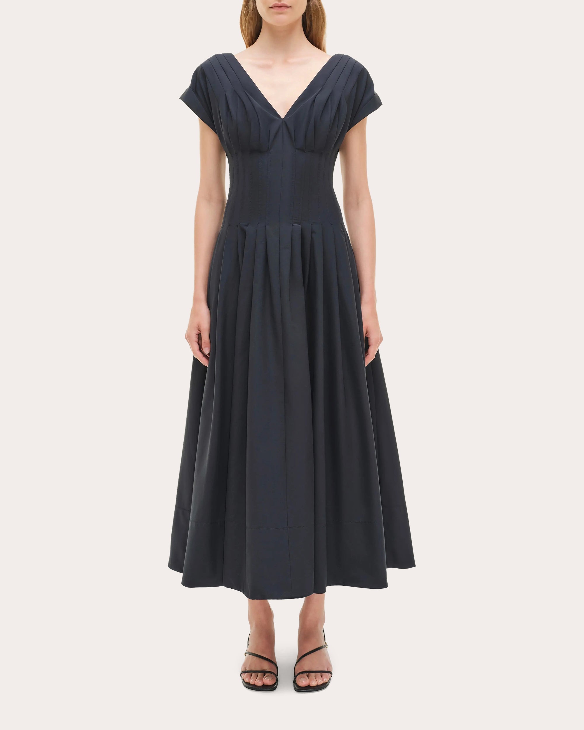 Nina Pleated Faille Midi Dress