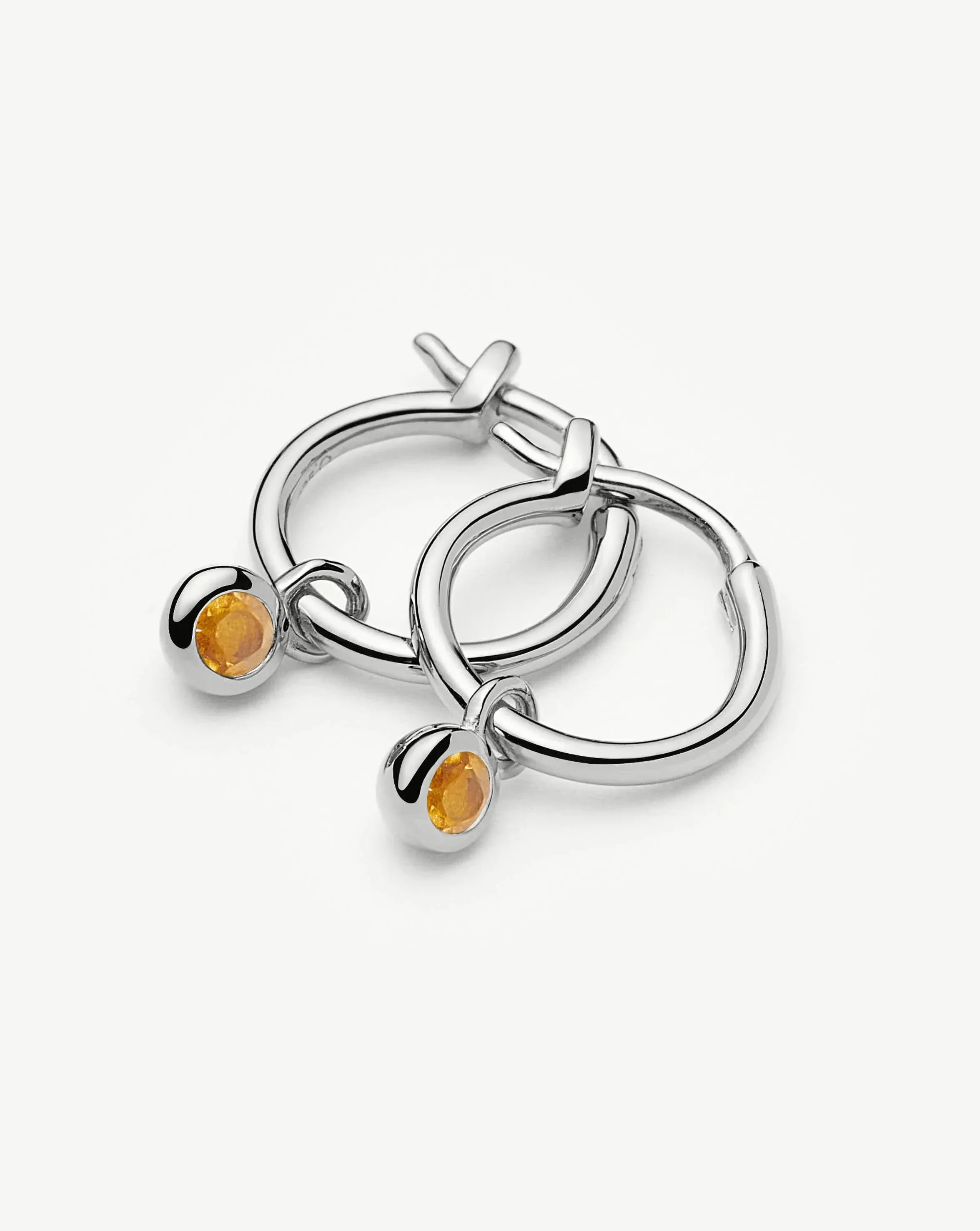 November Birthstone Mini Charm Hoop Earrings | Sterling Silver/Citrine