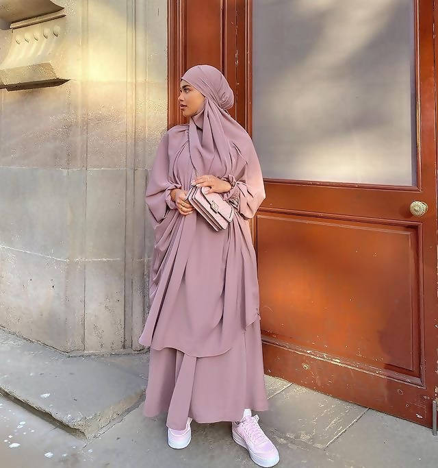 Two Piece Jilbab Set Semi Frill Cinched Cuff All Sized 12+ Colors