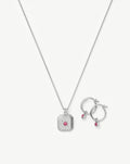October Birthstone Necklace & Charm Earrings Set | Sterling Silver/Pink Tourmaline