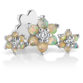 Opal and Diamond Three Flower Garland Threaded Stud Earring With Titanium Backing