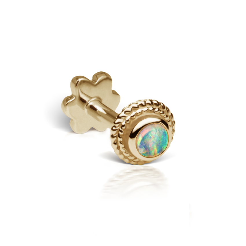 Opal Thin Braid Threaded Stud Earring With Titanium Backing