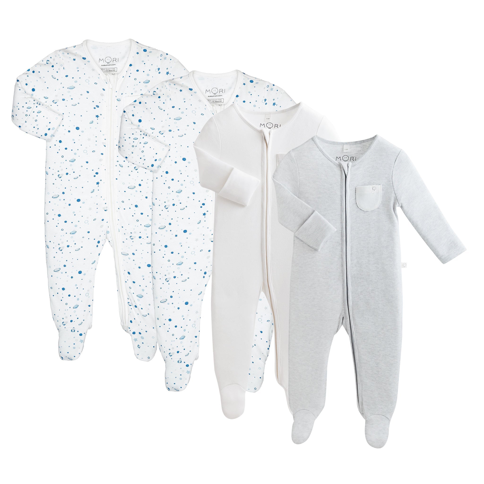 Space Zip-Up Sleepsuit 4 Pack