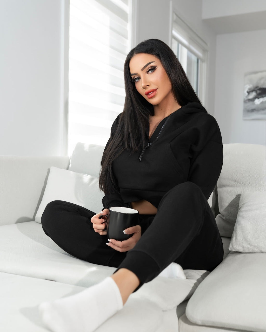 Cocoburry Cropped Half-Zip Hoodie Black