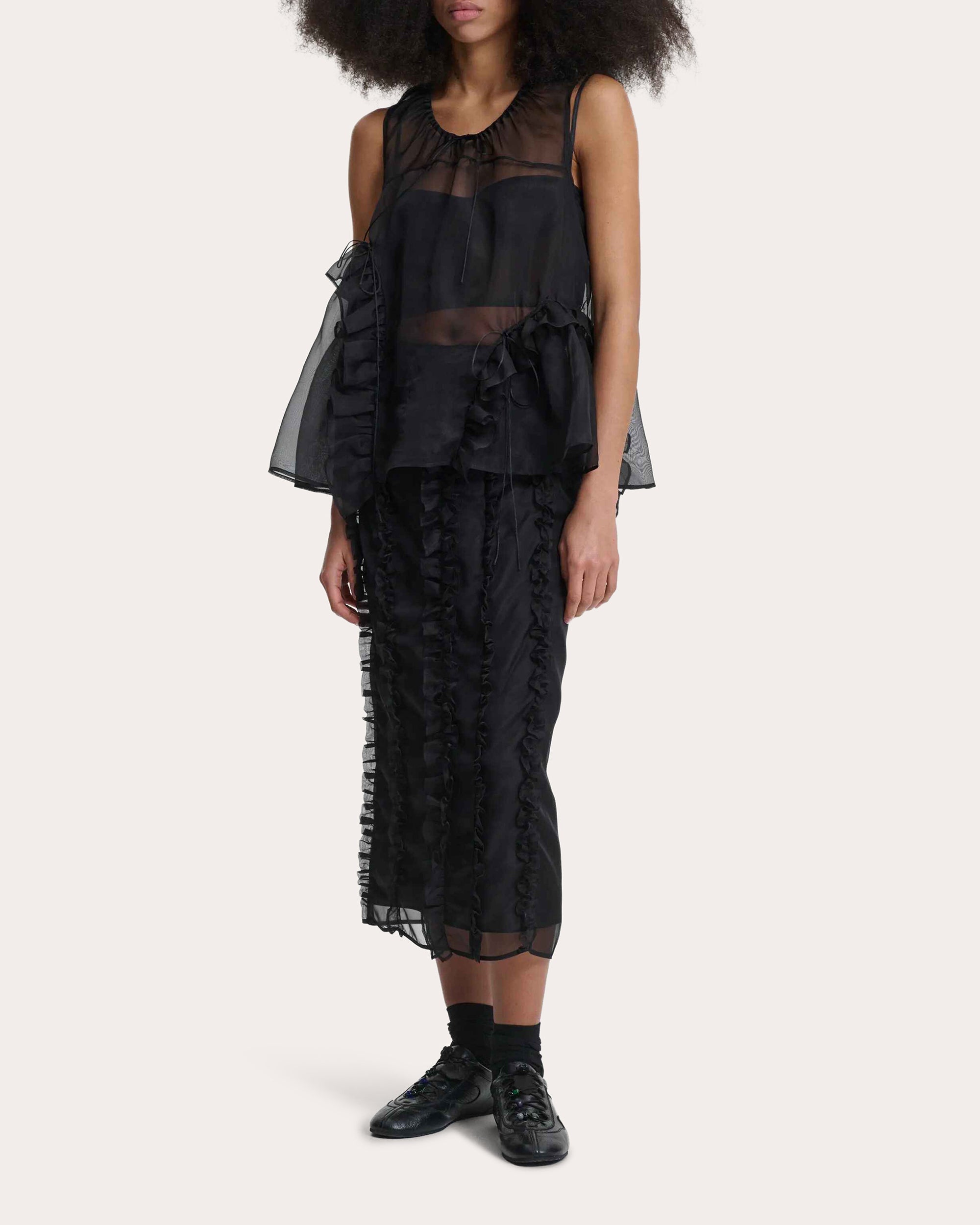 Orsalina Silk Organza Ruffle Sleeveless Top