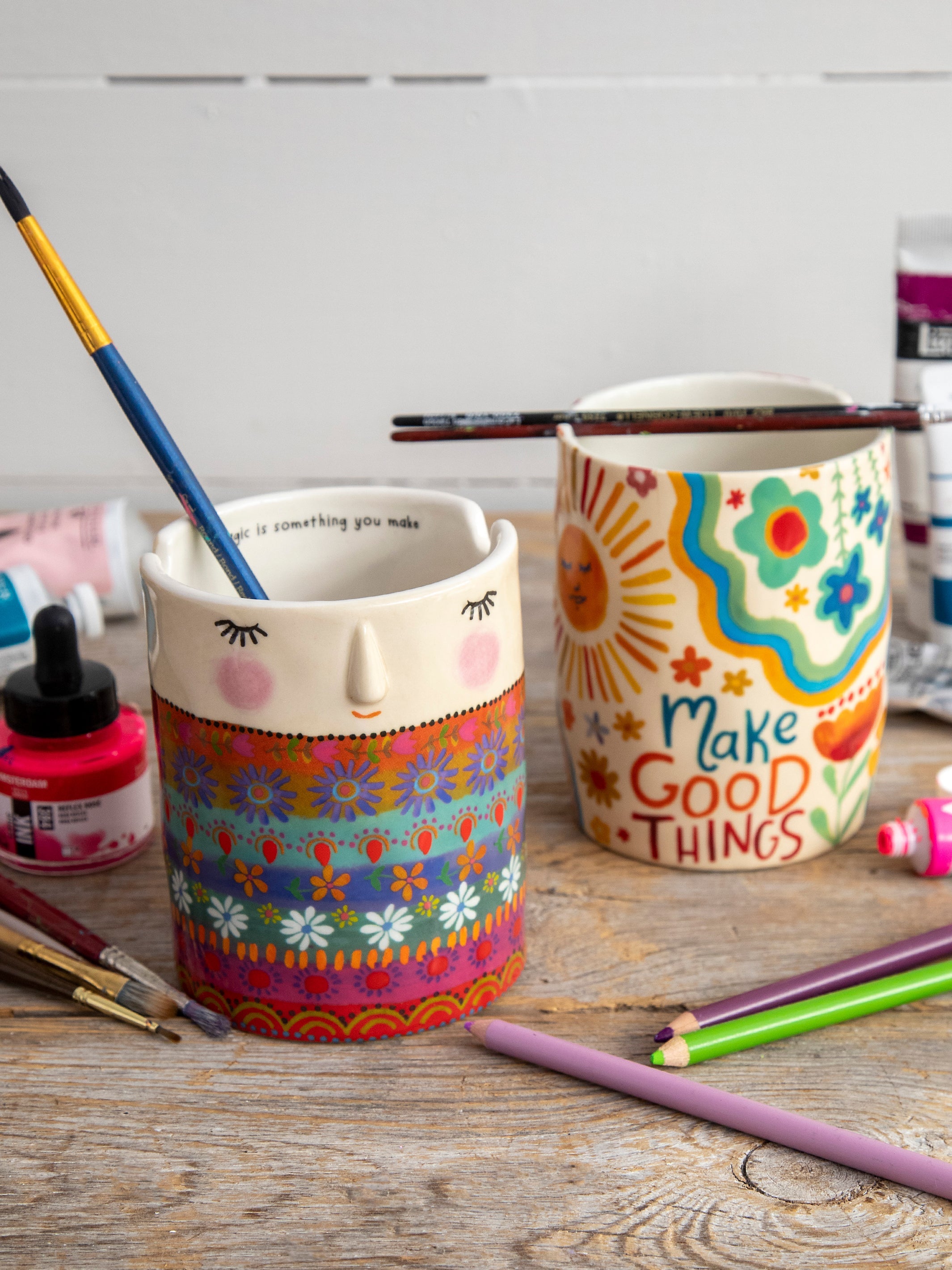 Ceramic Painter's Cup - Folk Lady