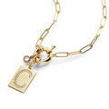 Pave Initial Pendant Necklace with Paperclip Chain