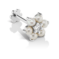 Pearl Flower with Diamond Center Threaded Stud Earring With Titanium Backing