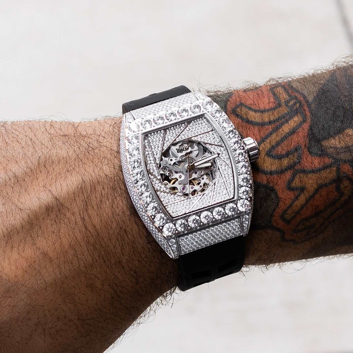 40MM Perennial Era® Auto Watch- Fully Iced w/ Rubber Strap