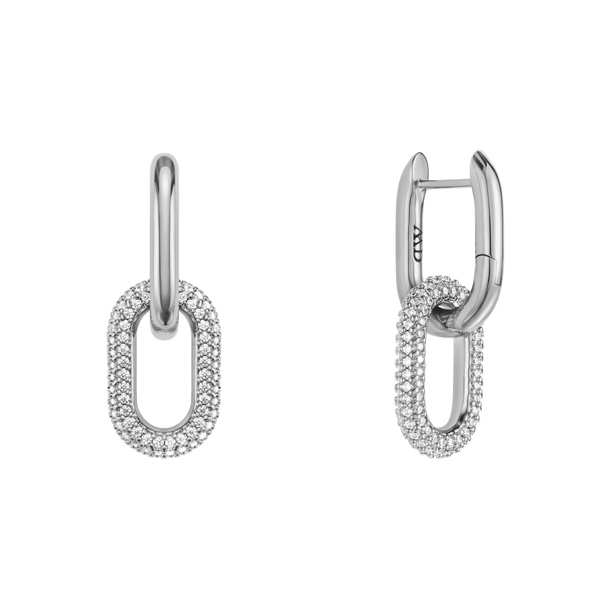 Crystal Link Earrings Silver