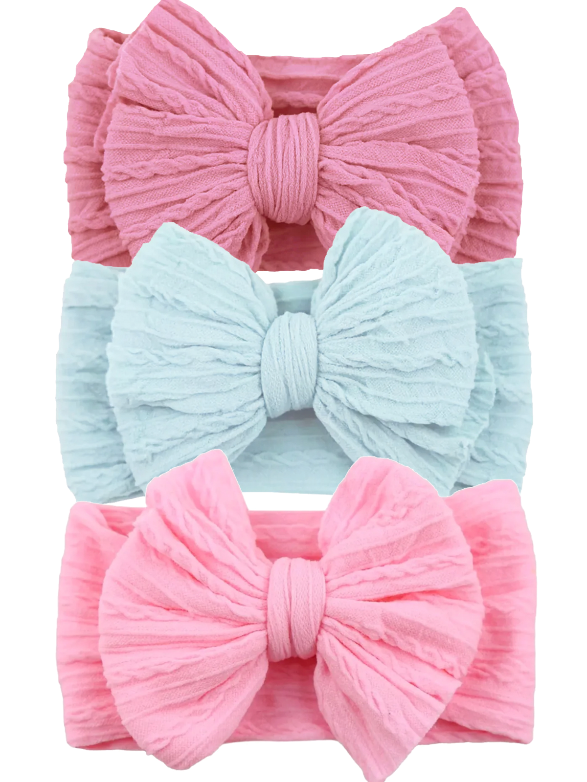 3-Pack Cable Bows, Pinky Pink/Skylight/Rosebloom