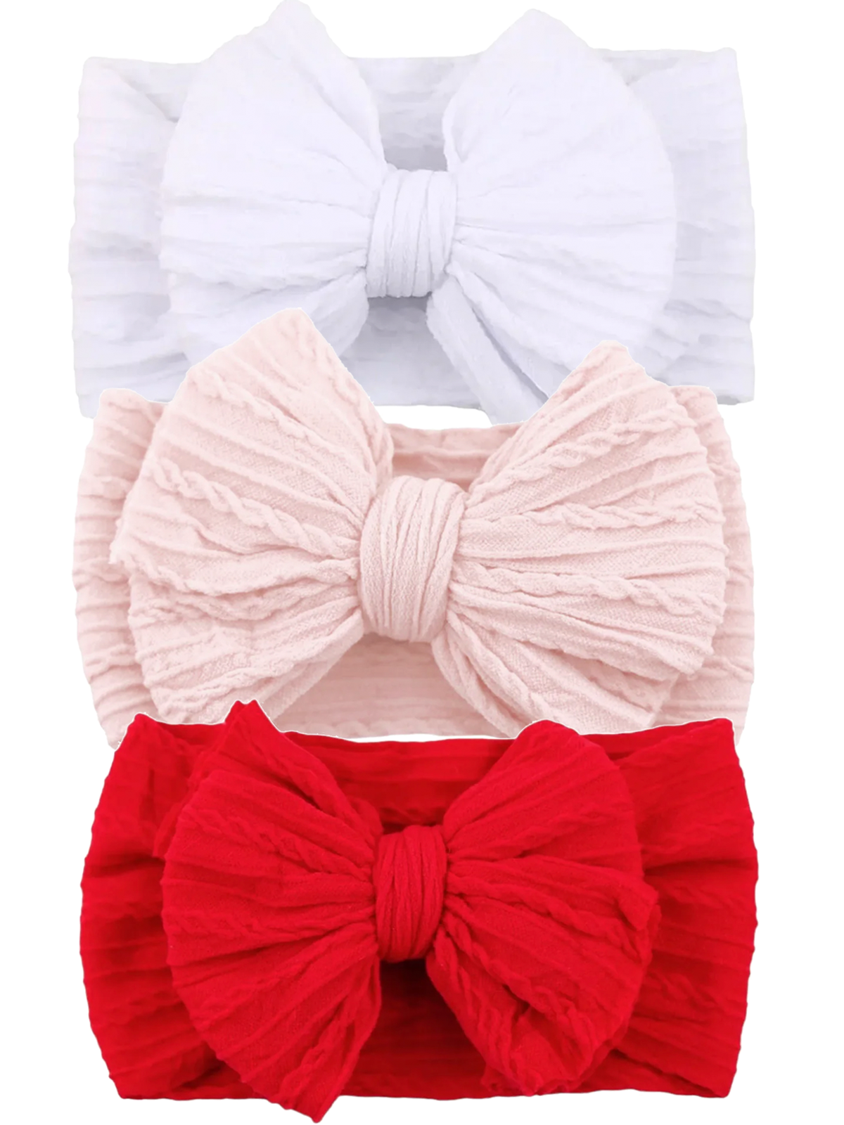3-Pack Cable Bows, Red/Blush/White