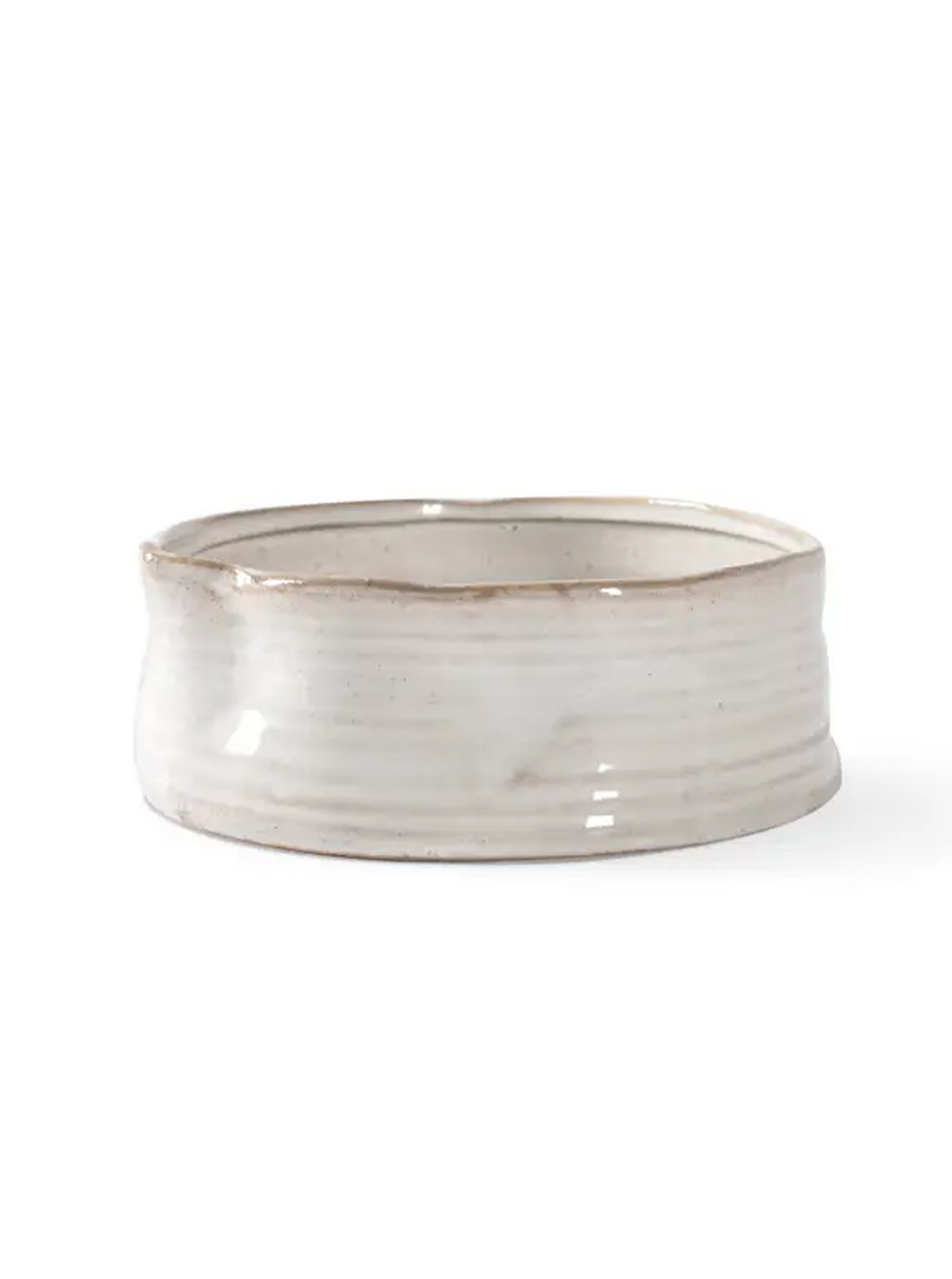 RIBBED WHITE STONEWARE PET BOWL