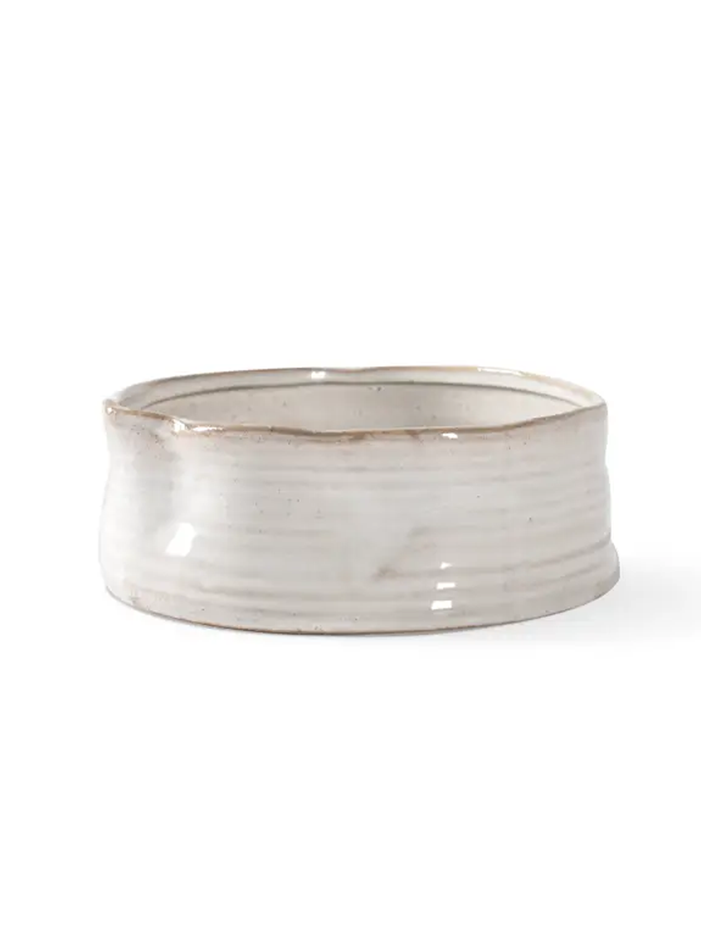 RIBBED WHITE STONEWARE PET BOWL