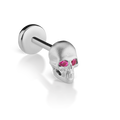 Ruby Eye Matte Skull Threaded Stud Earring