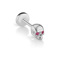 Ruby Eye Skull Threaded Stud Earring With Titanium Backing