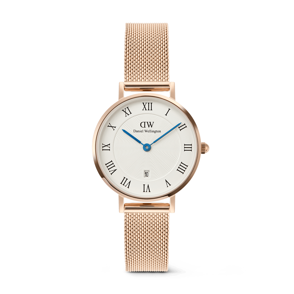 Petite Roman Numerals Date Rose Gold
