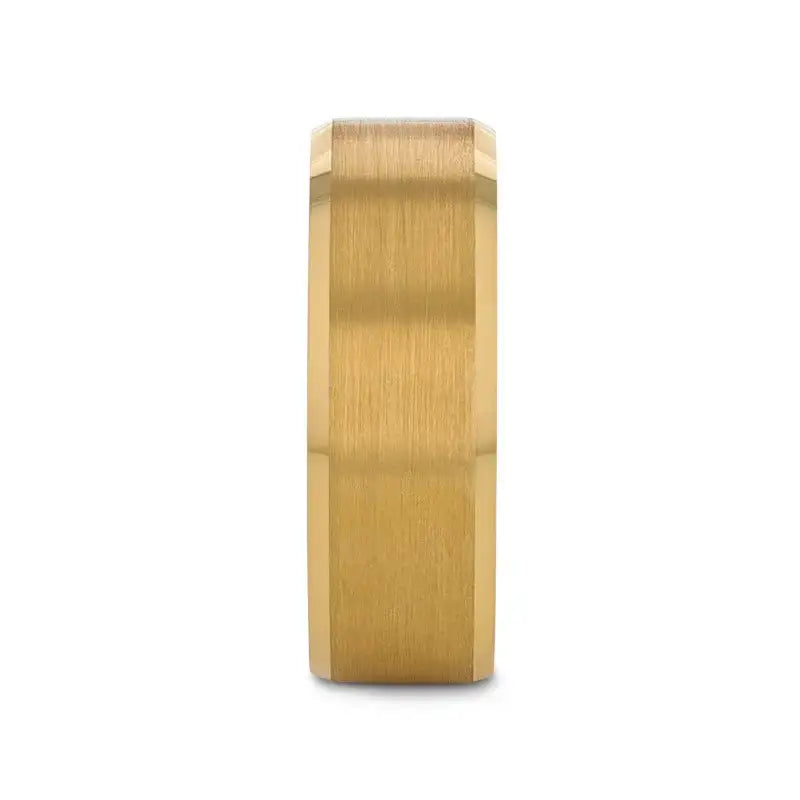 HONOR Gold-Plated Tungsten Beveled Edge Flat Ring with Brushed Center – 6mm & 8mm