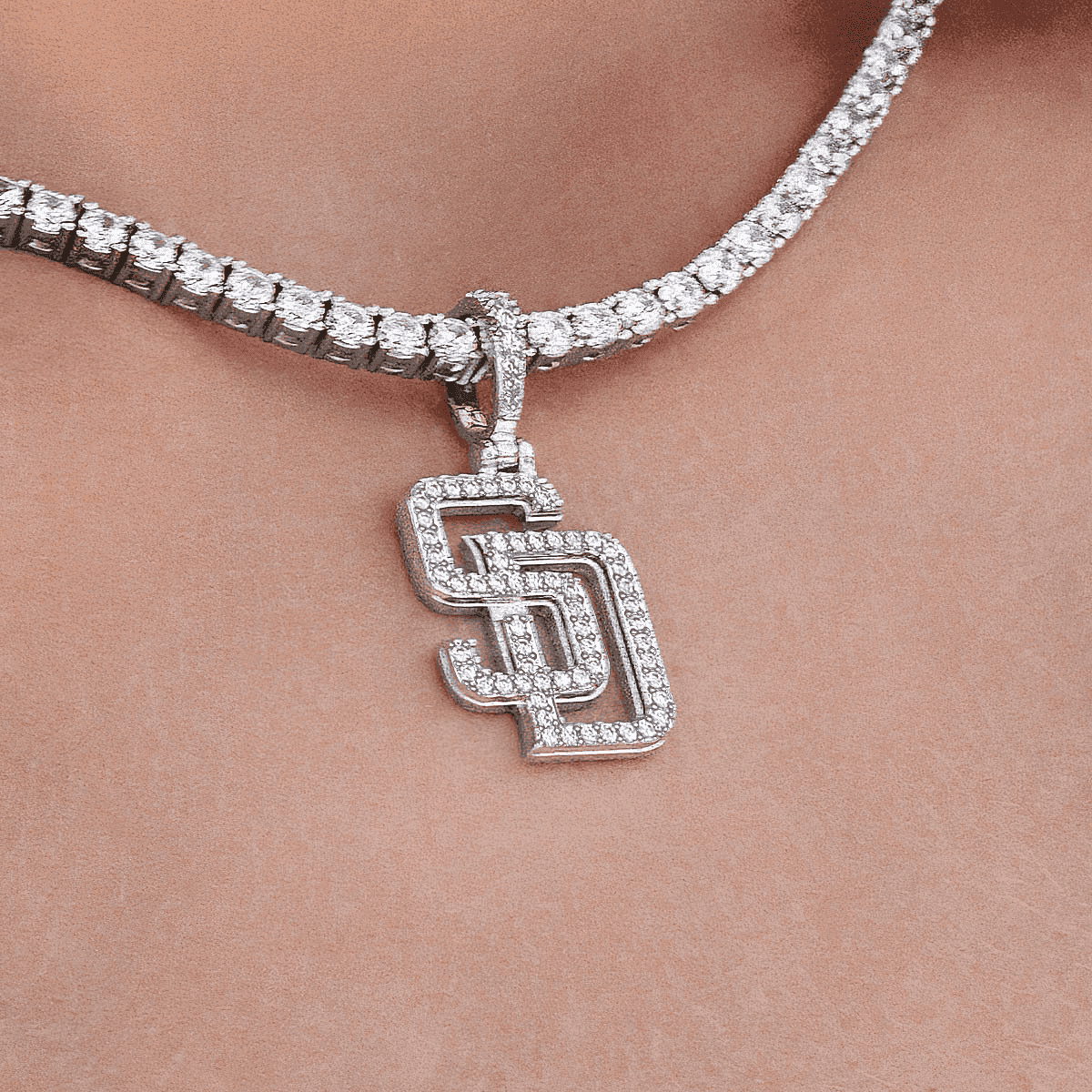 San Diego Padres Official MLB Micro Logo Pendant in White Gold