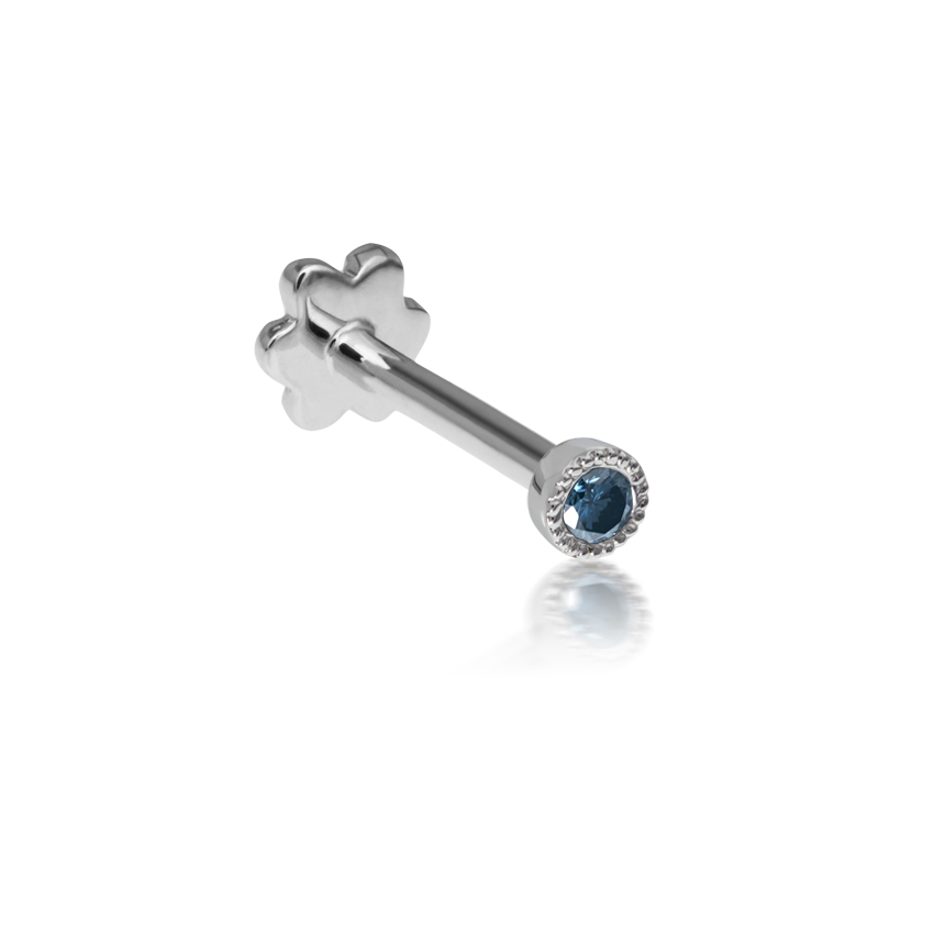 Scalloped Set Blue Diamond Threaded Stud Earring With Titanium Backing