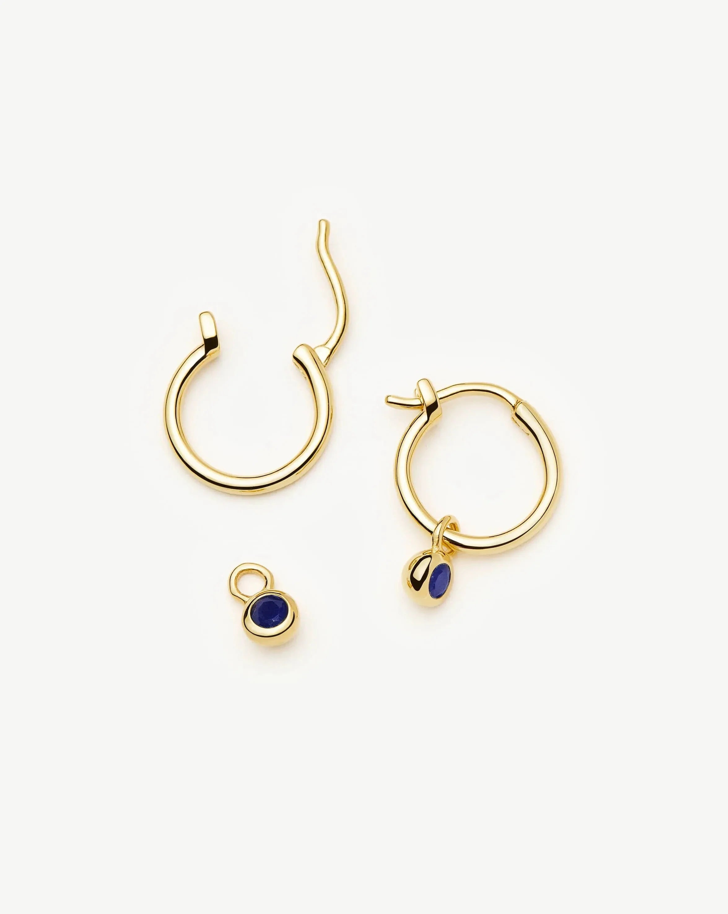 September Birthstone Mini Charm Hoop Earrings | 18ct Gold Vermeil/Lapis