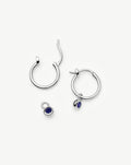 September Birthstone Mini Charm Hoop Earrings | Sterling Silver/Lapis