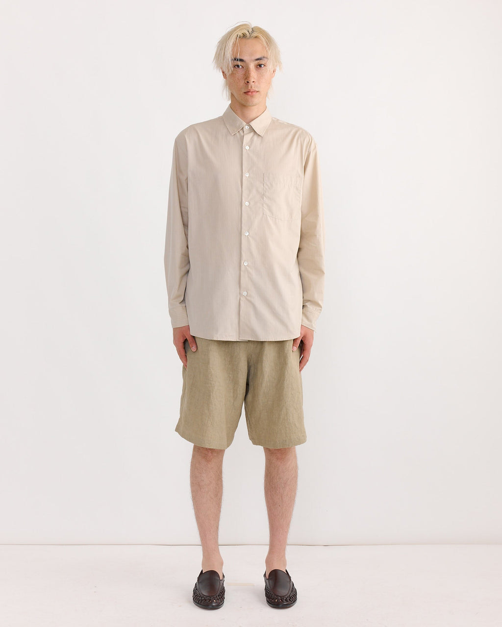 Routine Shirt in Striped Poplin Beige