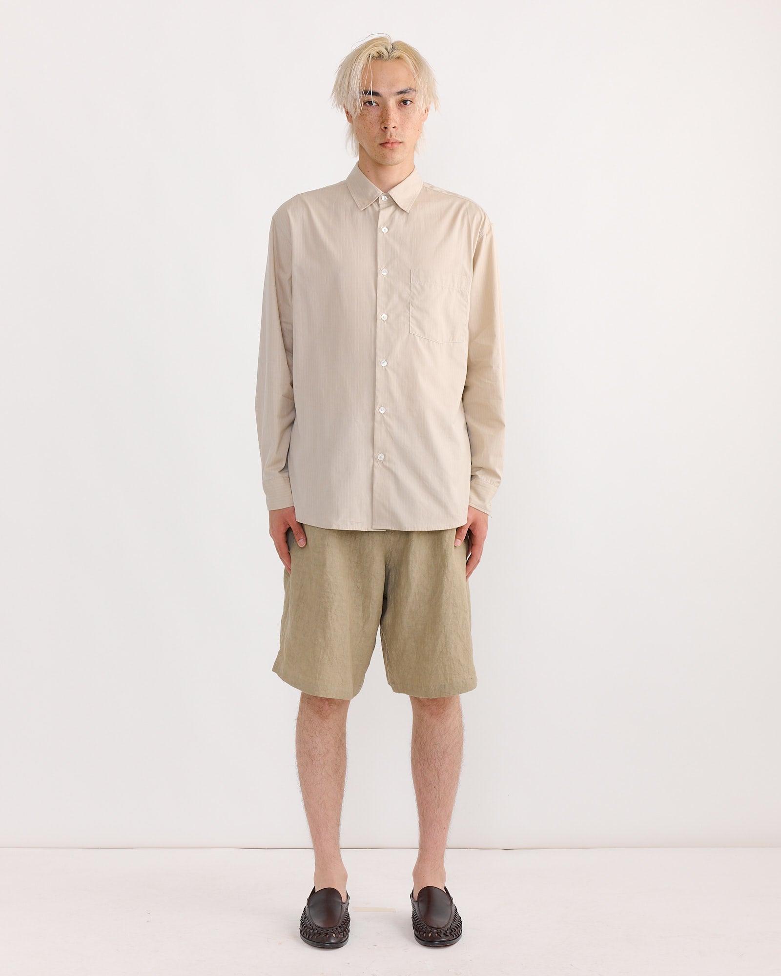 Routine Shirt in Striped Poplin Beige