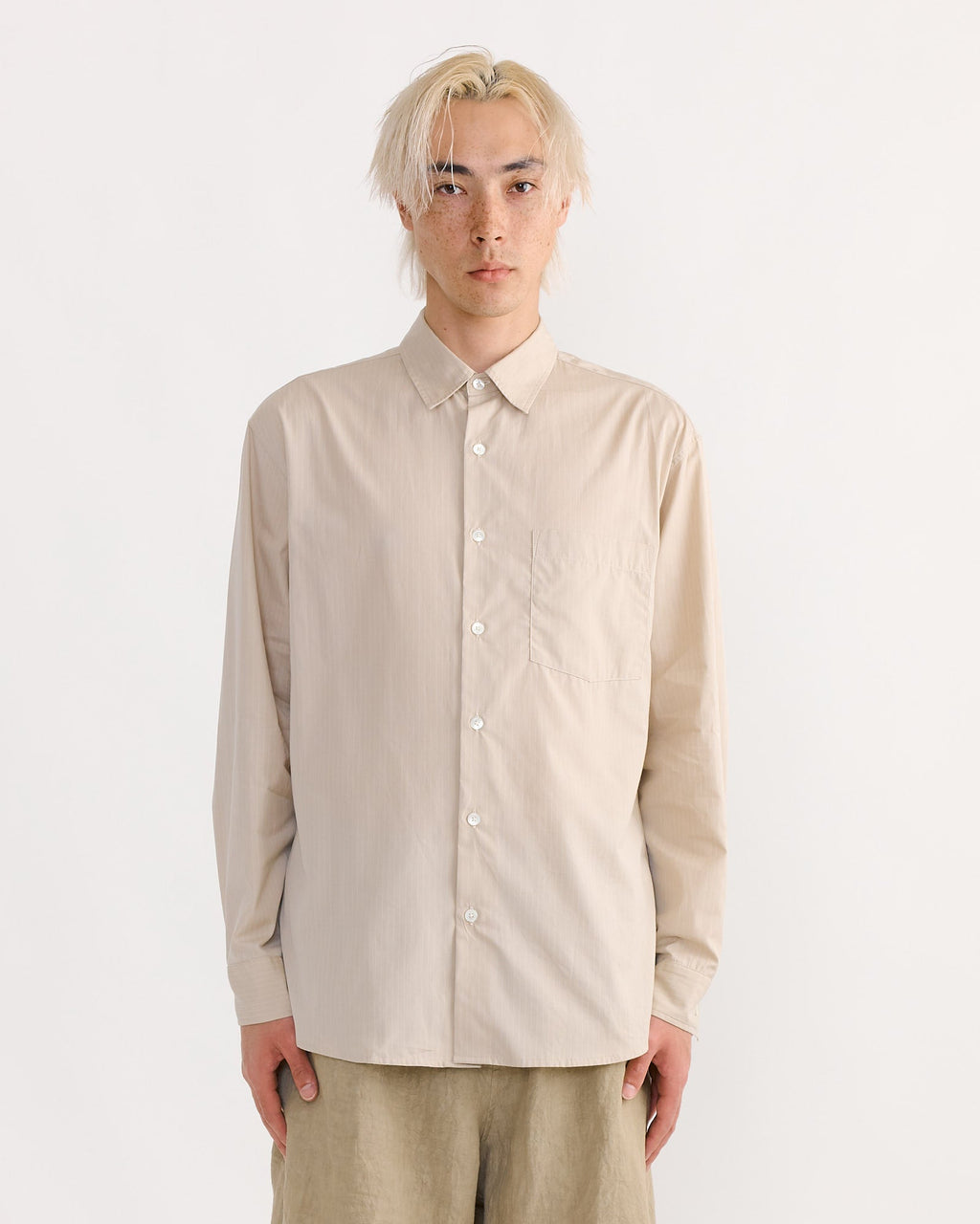 Routine Shirt in Striped Poplin Beige