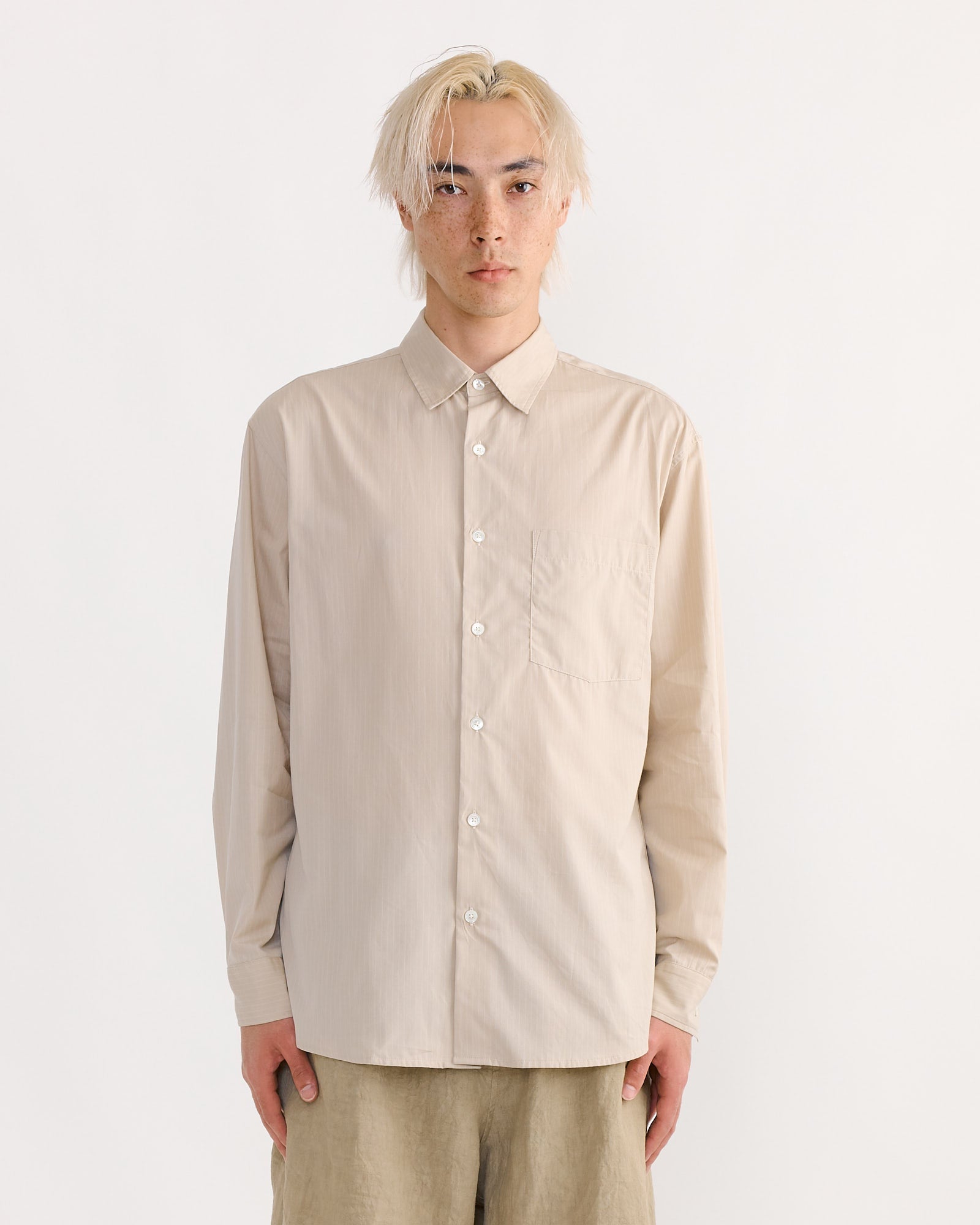 Routine Shirt in Striped Poplin Beige