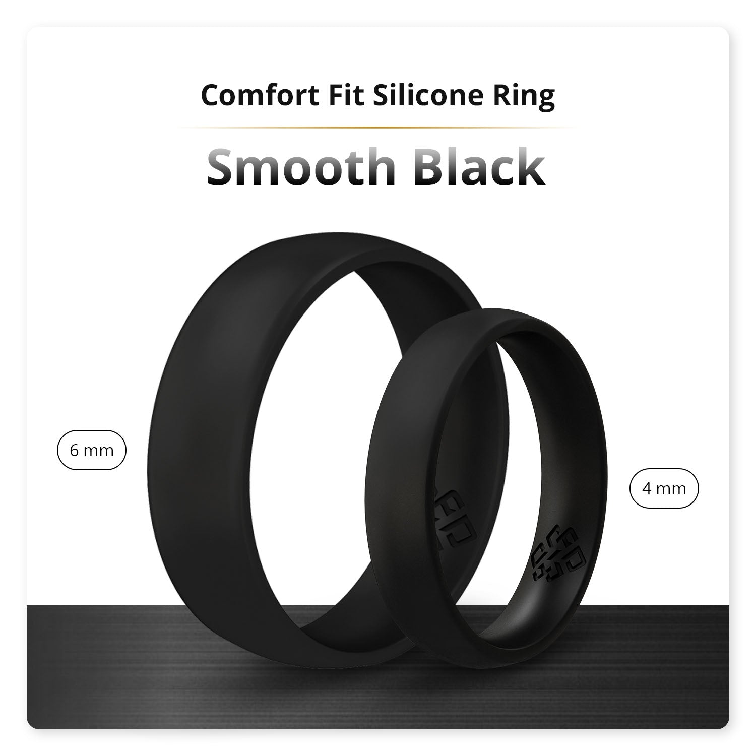 Black Breathable Silicone Ring - Arc 4mm and 6mm Band