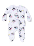 2-Way Zip Ruffle Footie, Soccer Balls Playing Soccer Pink