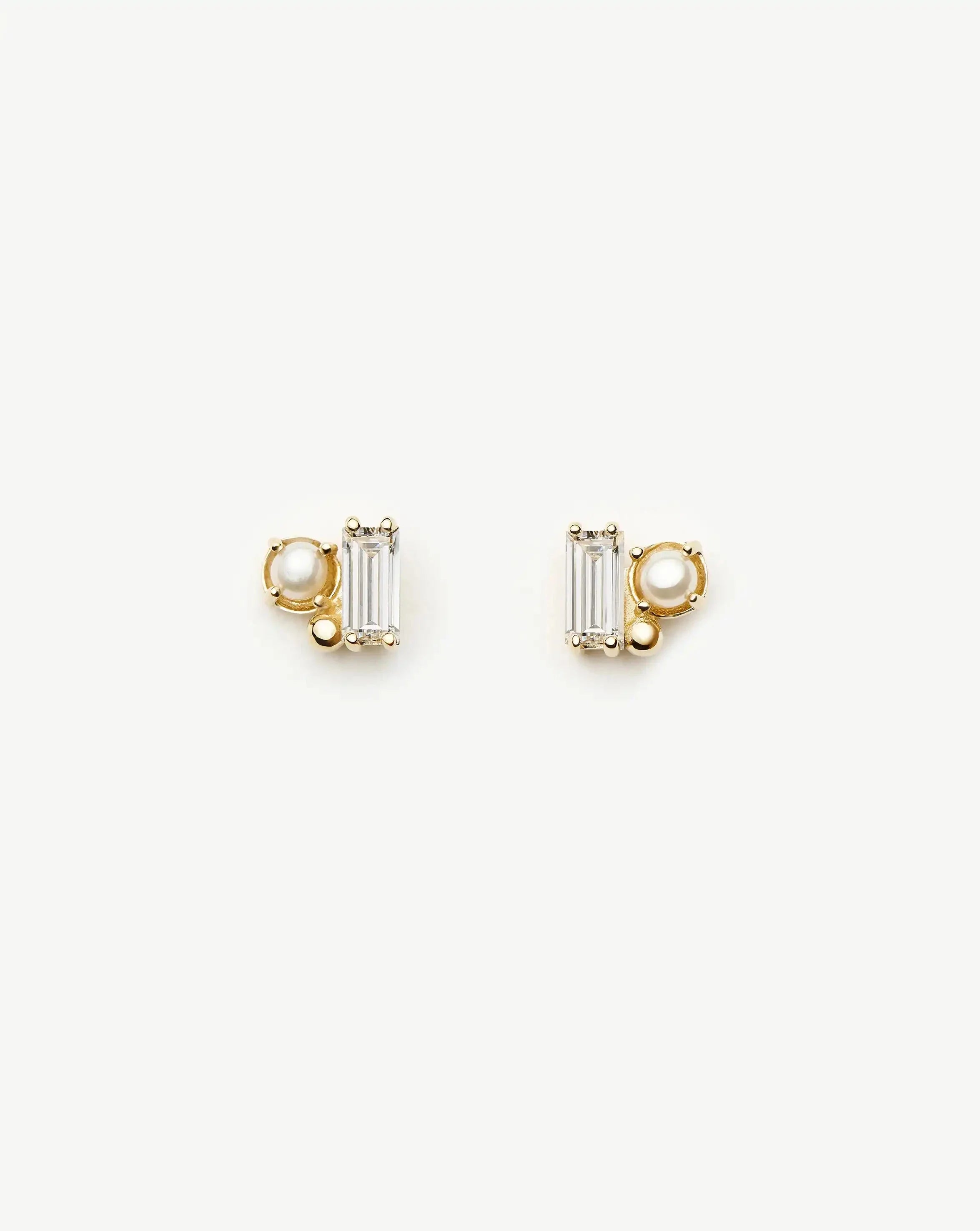 Solid Gold Diamond Pearl Stud Earrings | 14ct Solid Gold/Pearl