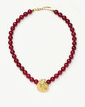 Spiral Gemstone Beaded Pendant Necklace | 18ct Gold Plated/Dark Cherry Crystal Quartz