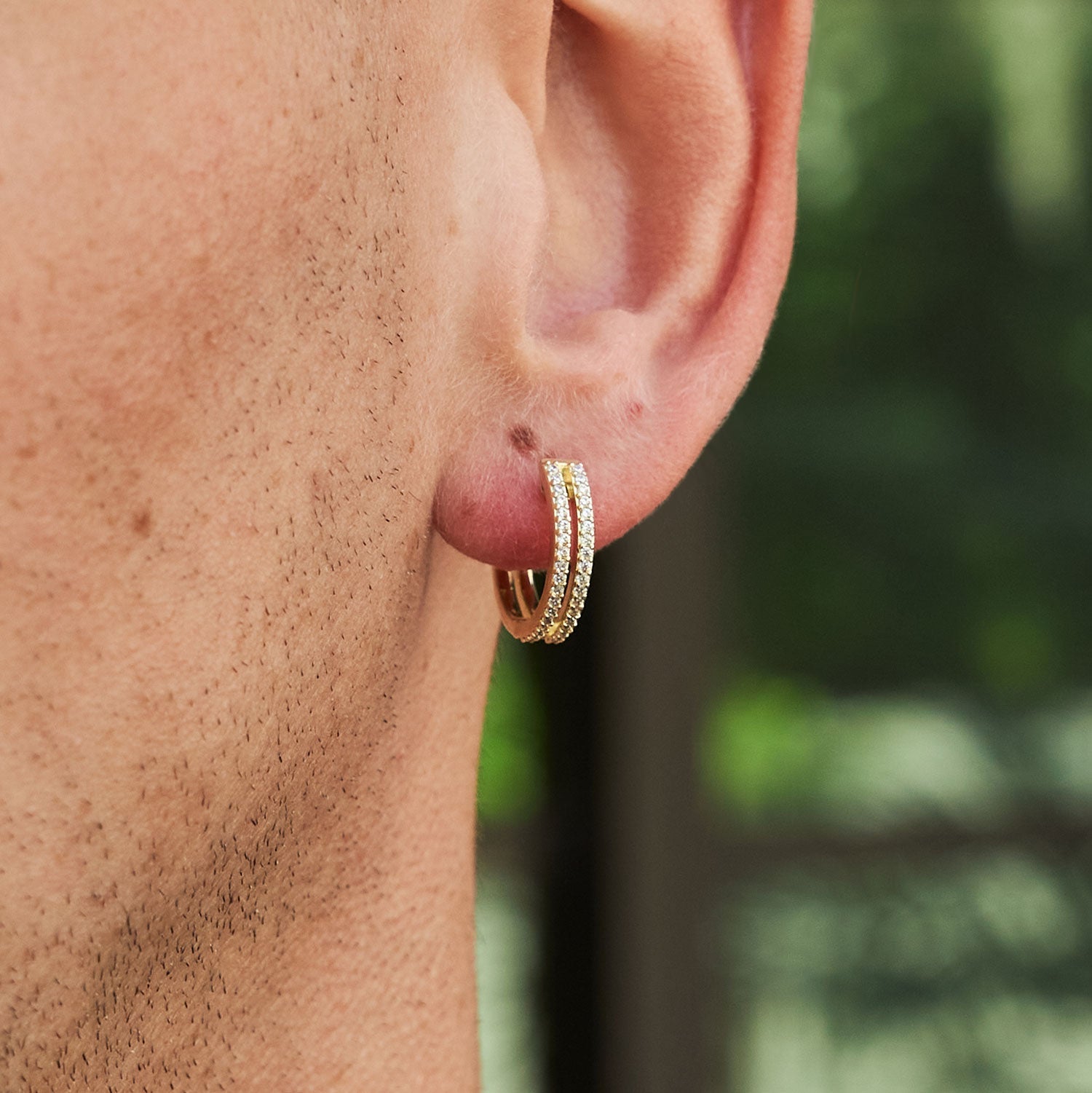 GLD Split Iced Hoop Earrings in Yellow Gold